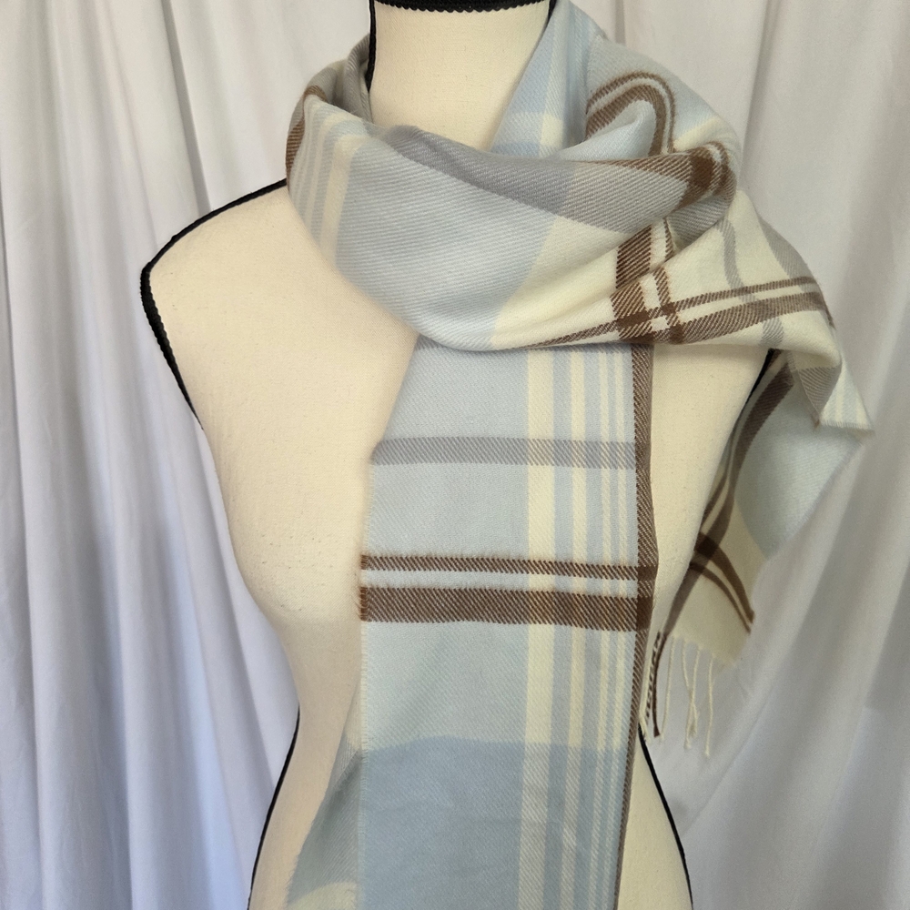 Softer Than Cashmere Elegant Blue/Cream/ Brown Plaid Fall Scarf
